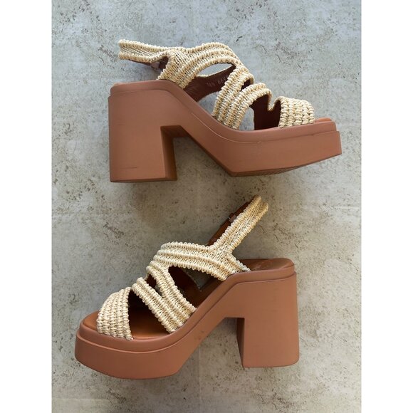 Clergerie Paris Natsu Platform Woven Raffia Block Heel Slingback Sandals Sz 38.5 - Picture 3 of 13